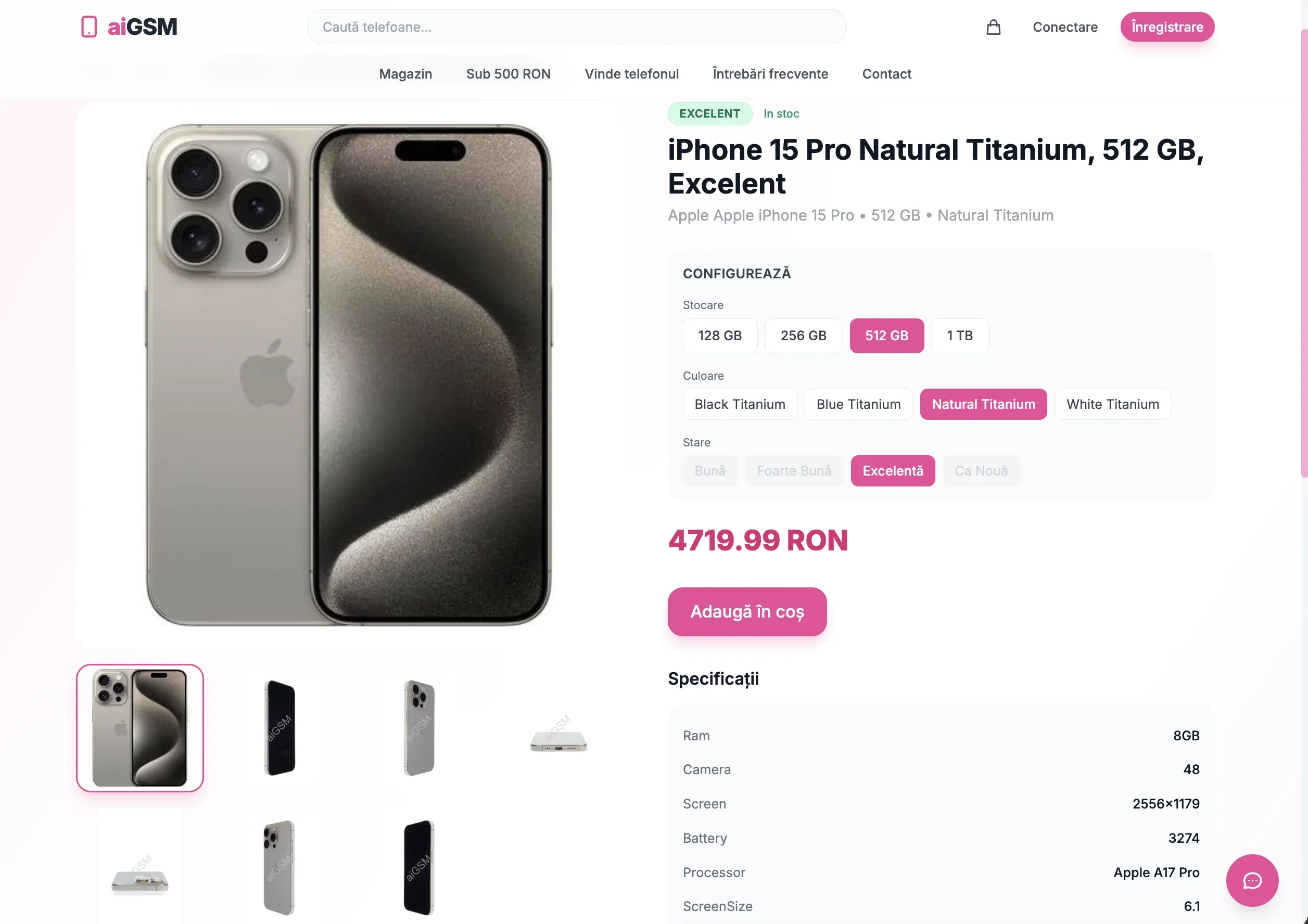 Pagina de detaliu produs cu configurator