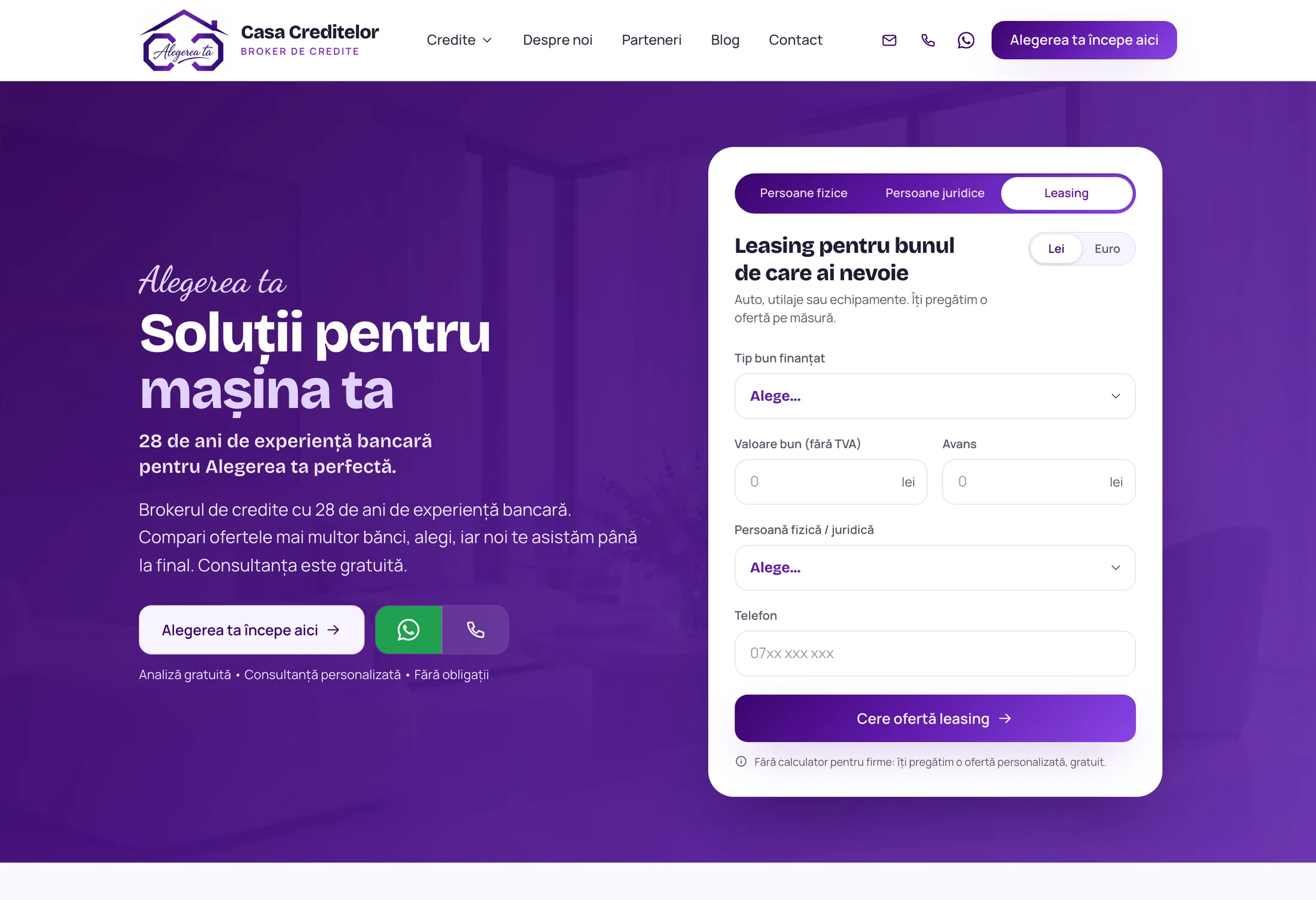 Casa Creditelor, formularul pentru leasing