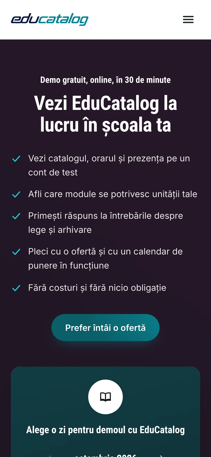EduCatalog, programarea demo-ului pe mobil