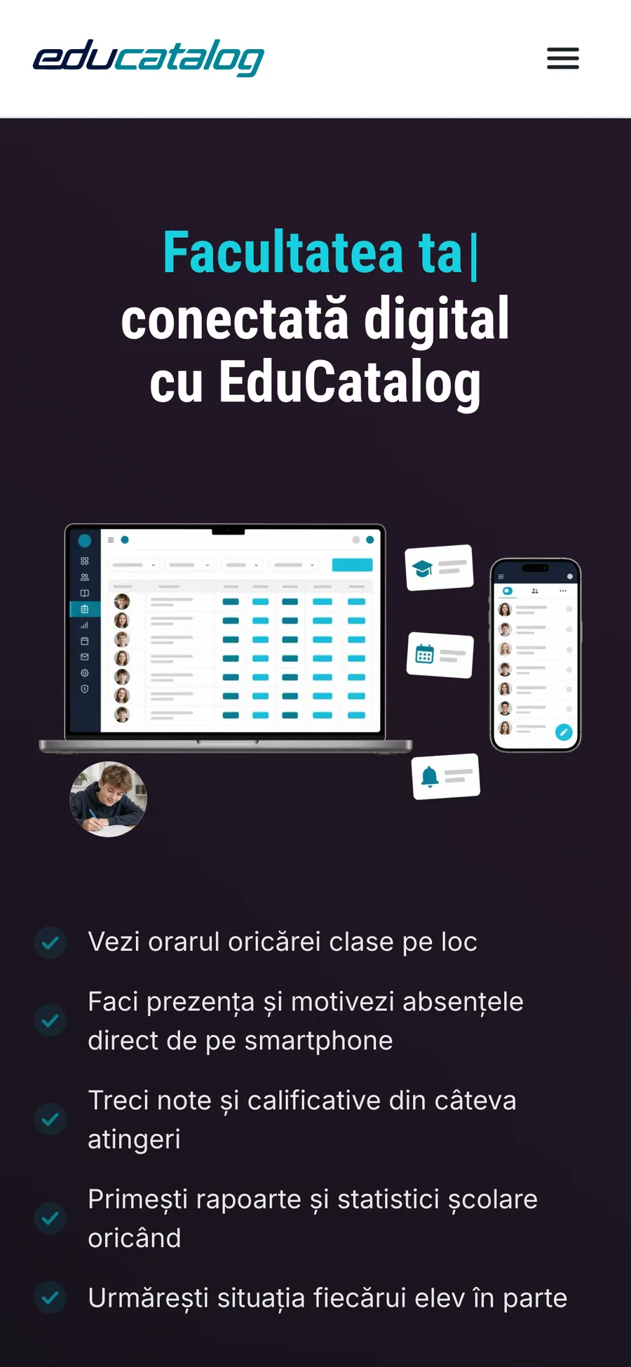 EduCatalog, homepage pe mobil