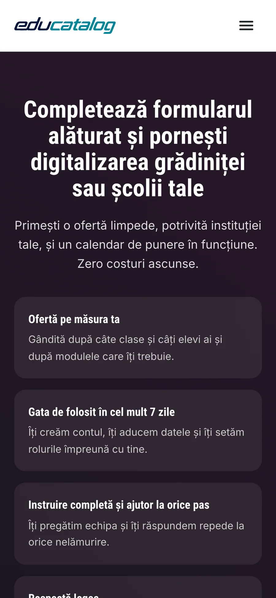 EduCatalog, formularul de ofertă pe mobil