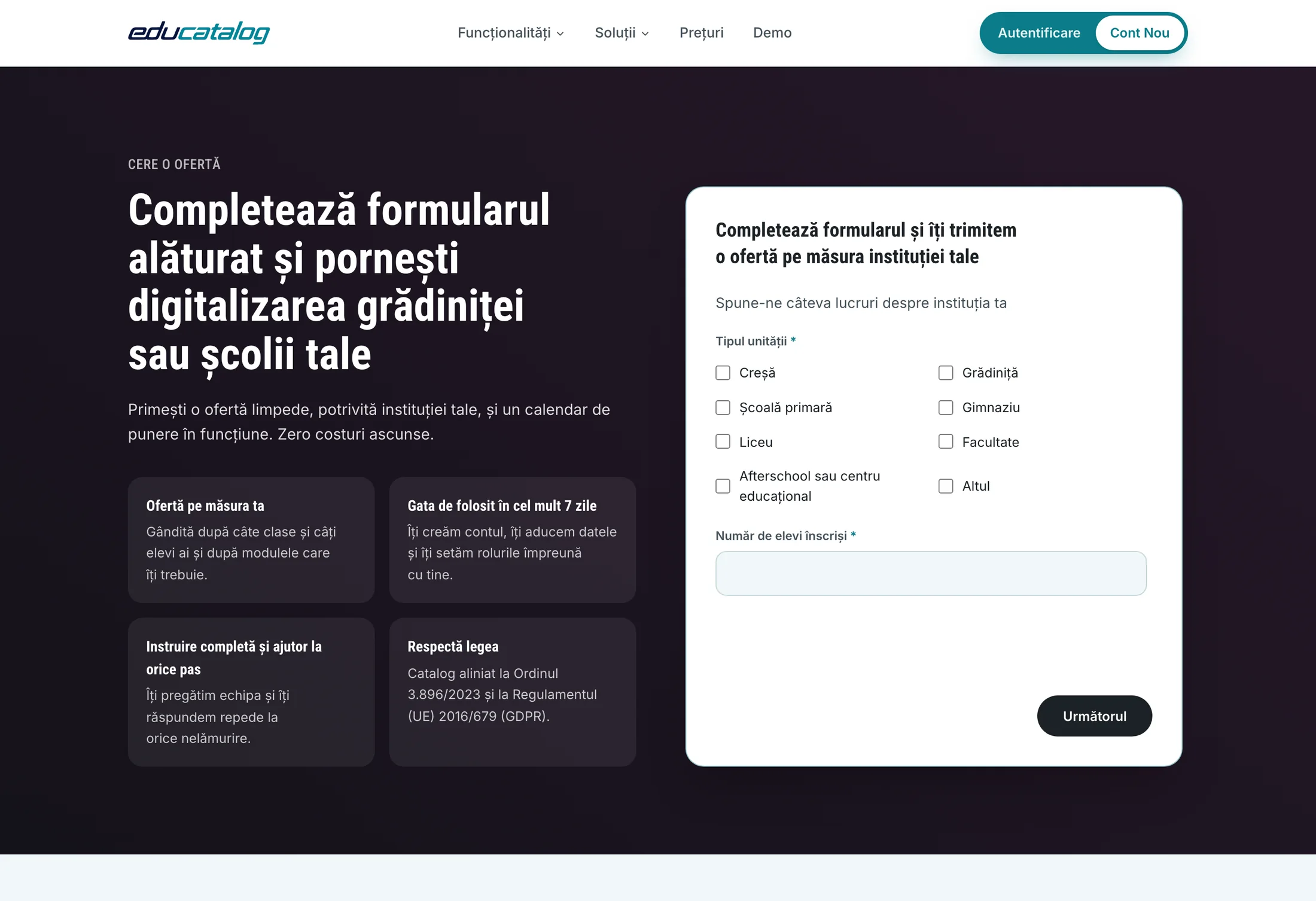 EduCatalog, formularul de ofertă