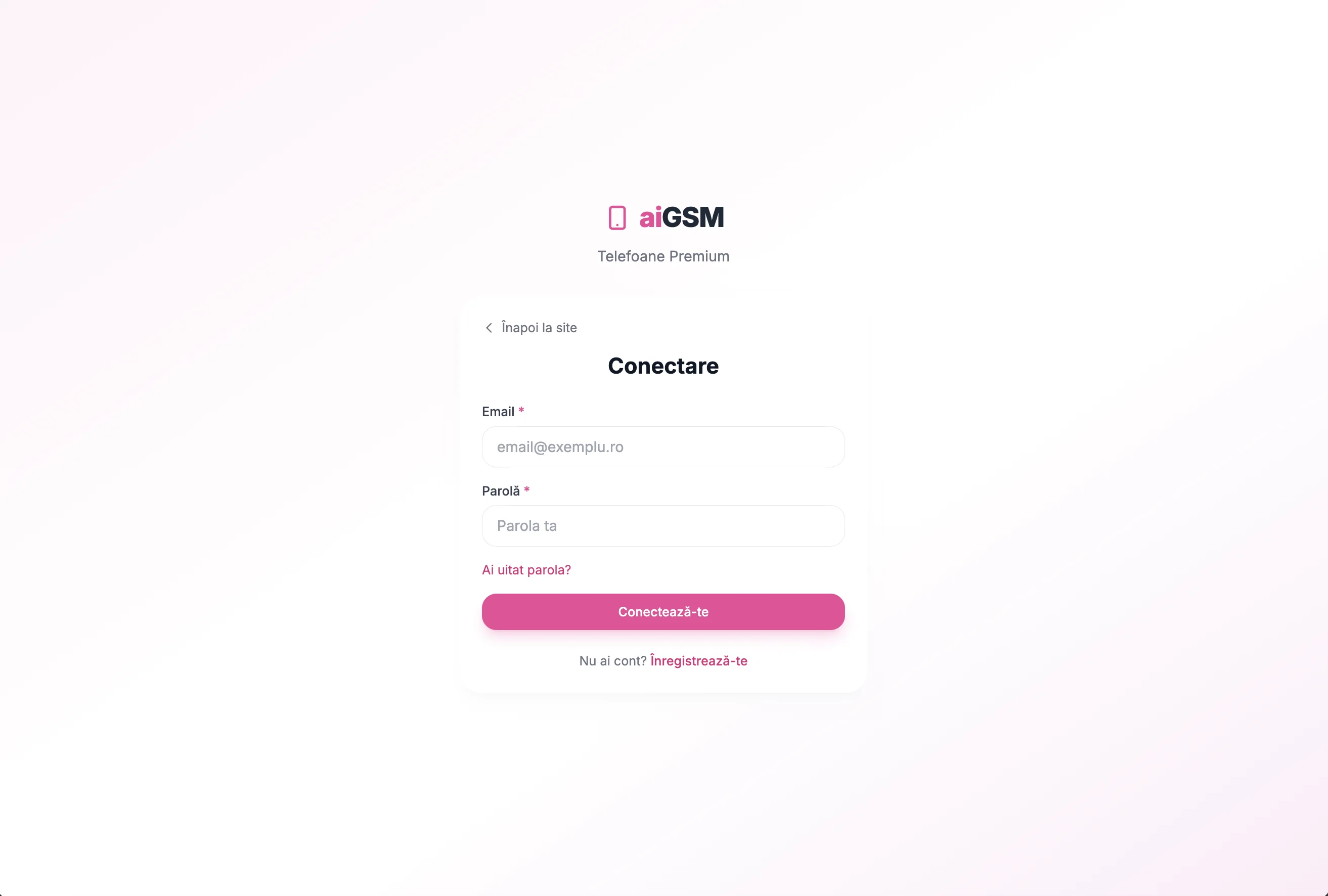 Pagina de conectare și dashboard cont client