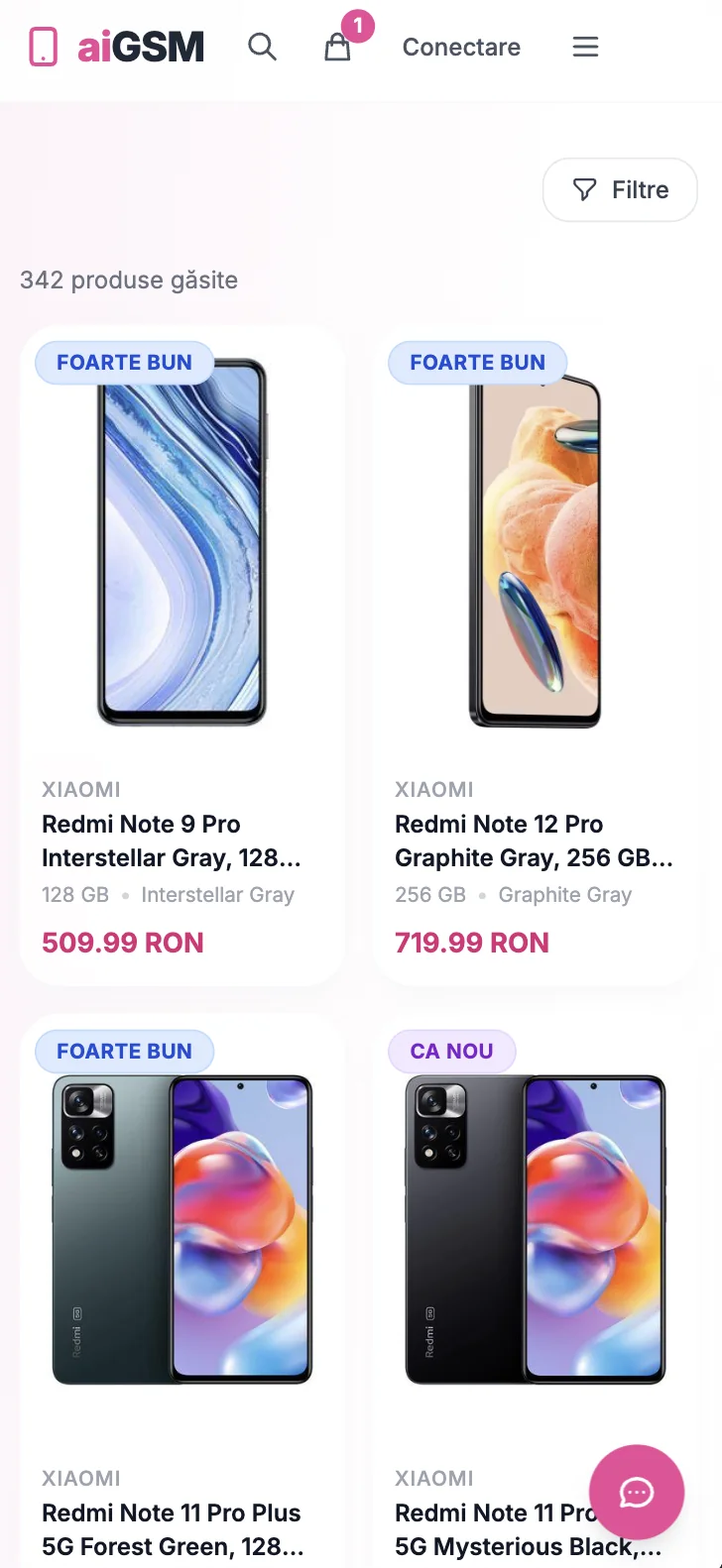 AIGSM — listare produse pe mobil