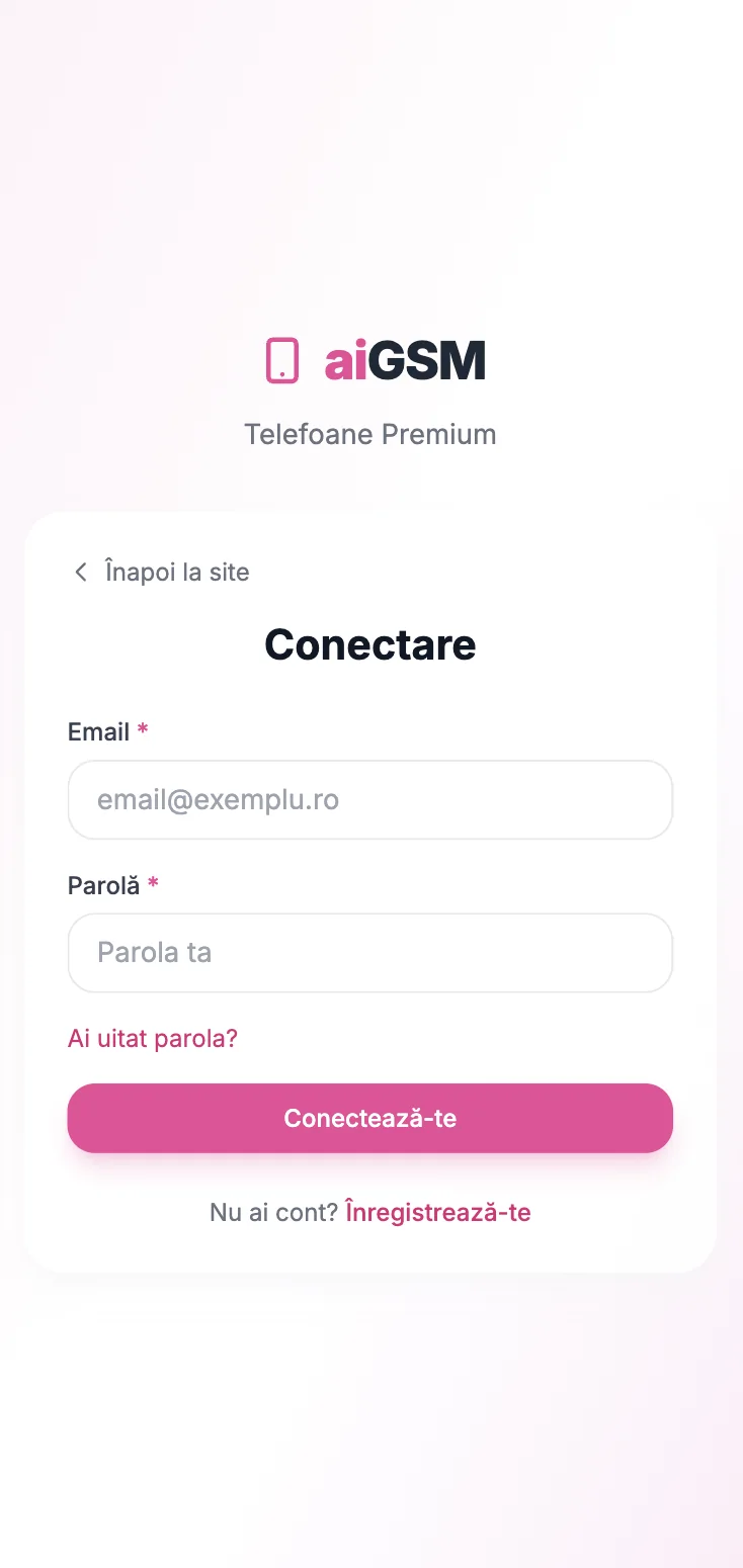 AIGSM — pagina de conectare pe mobil
