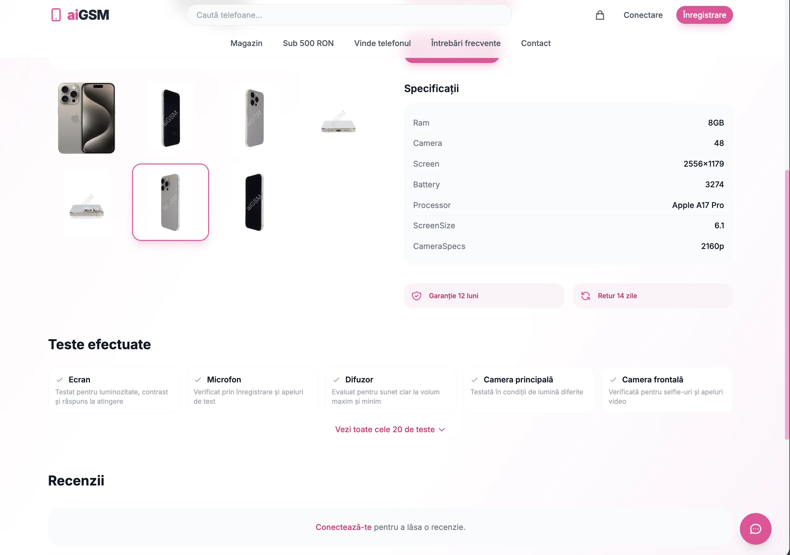 Pagina de listare produse și pagina de detaliu produs