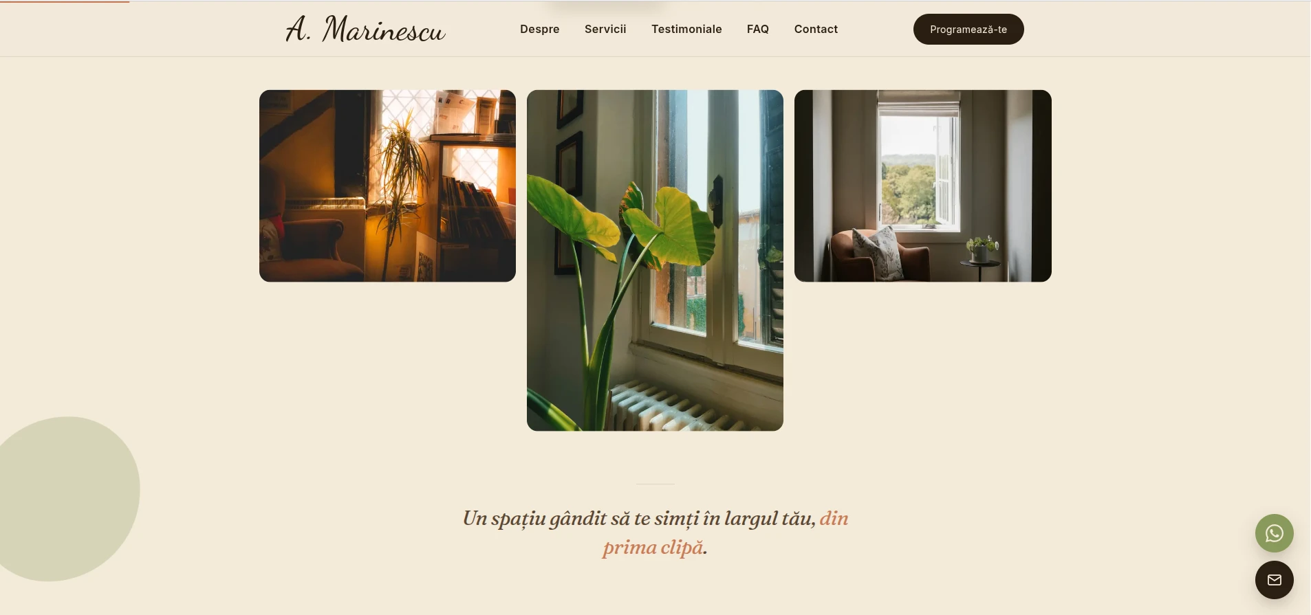 Hero - „Vino așa cum ești" cu banner cabinet și buton de programare