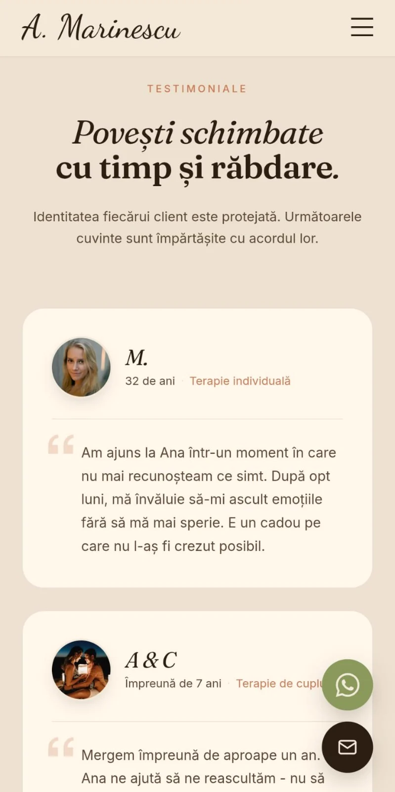 Dr. Ana Marinescu - testimoniale clienți pe mobil