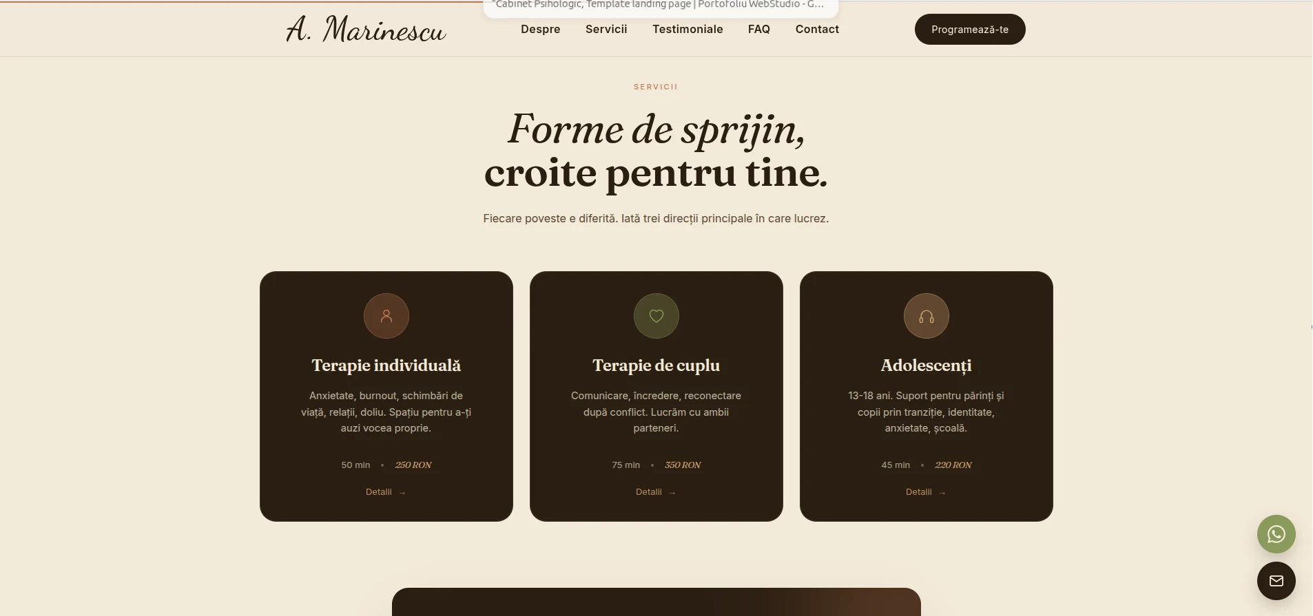 Servicii - „Forme de sprijin, croite pentru tine" cu trei tipuri de terapie