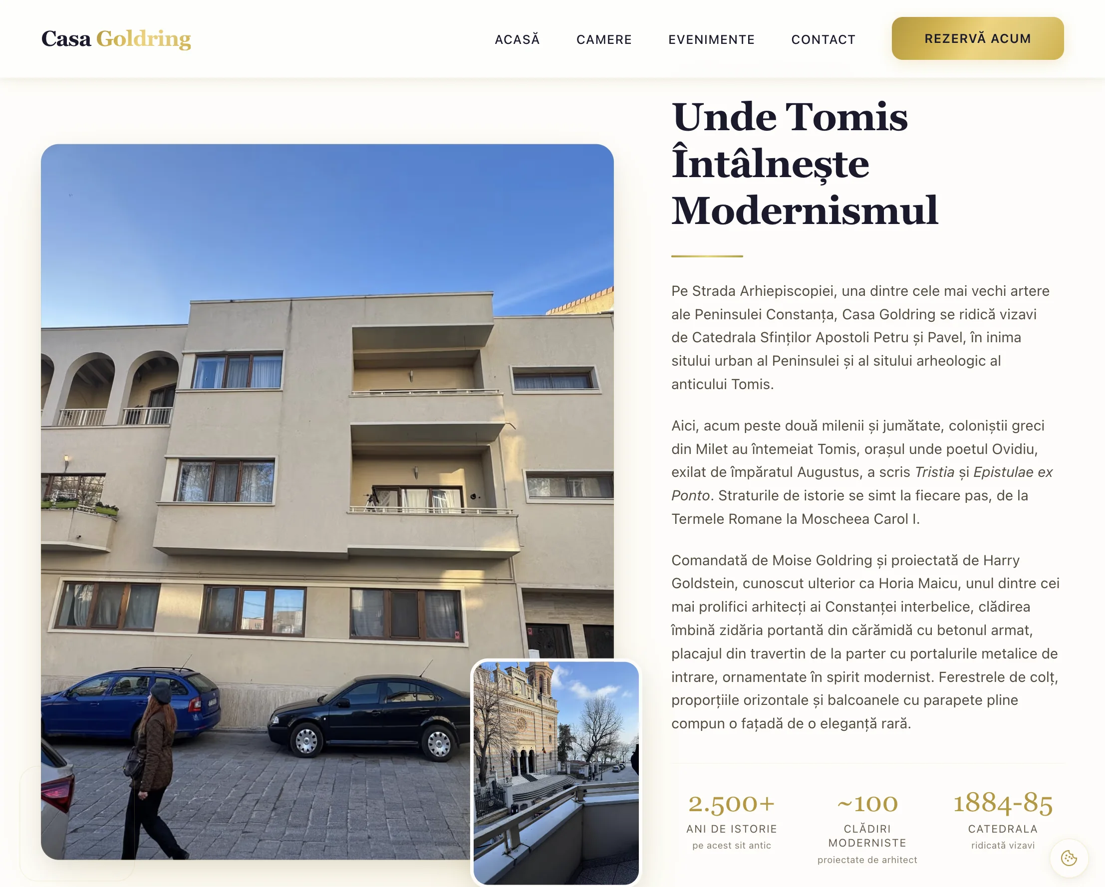 Homepage Casa Goldring cu secțiuni de prezentare, Catedrala, clădirea și apartamentele