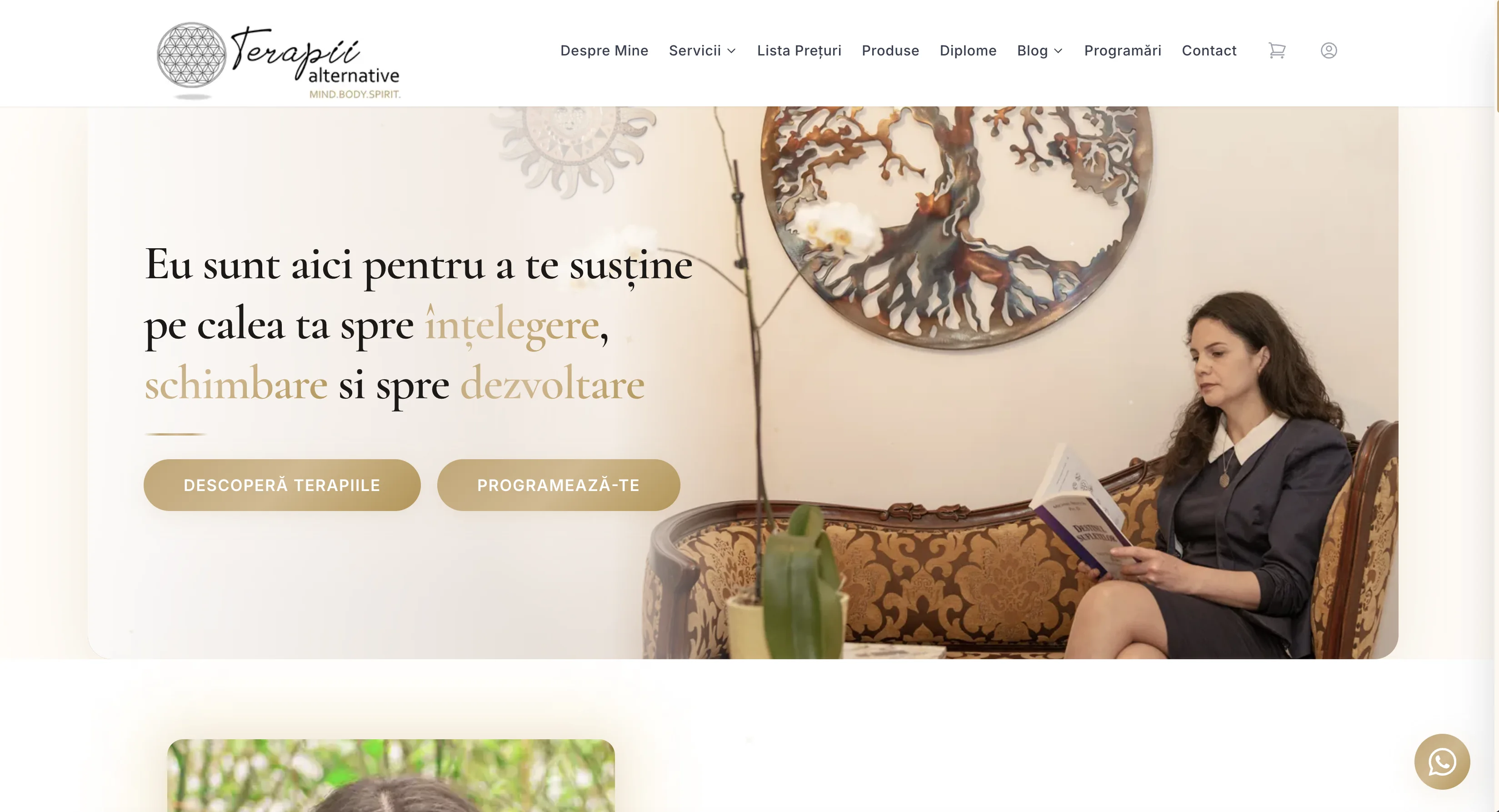 Homepage Mihaela Elvira — hero cu prezentarea brandului și CTA
