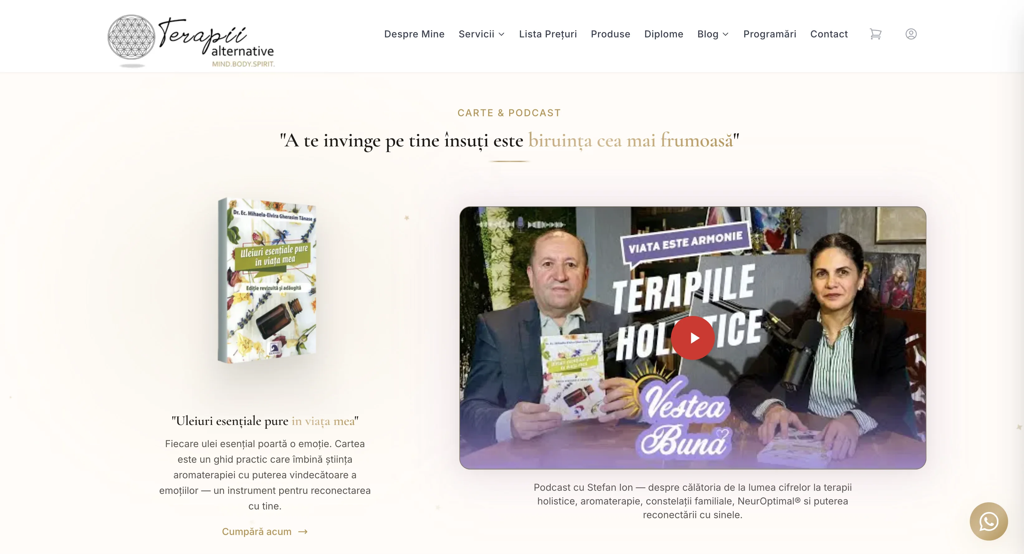 Homepage Mihaela Elvira — hero cu prezentarea brandului și CTA