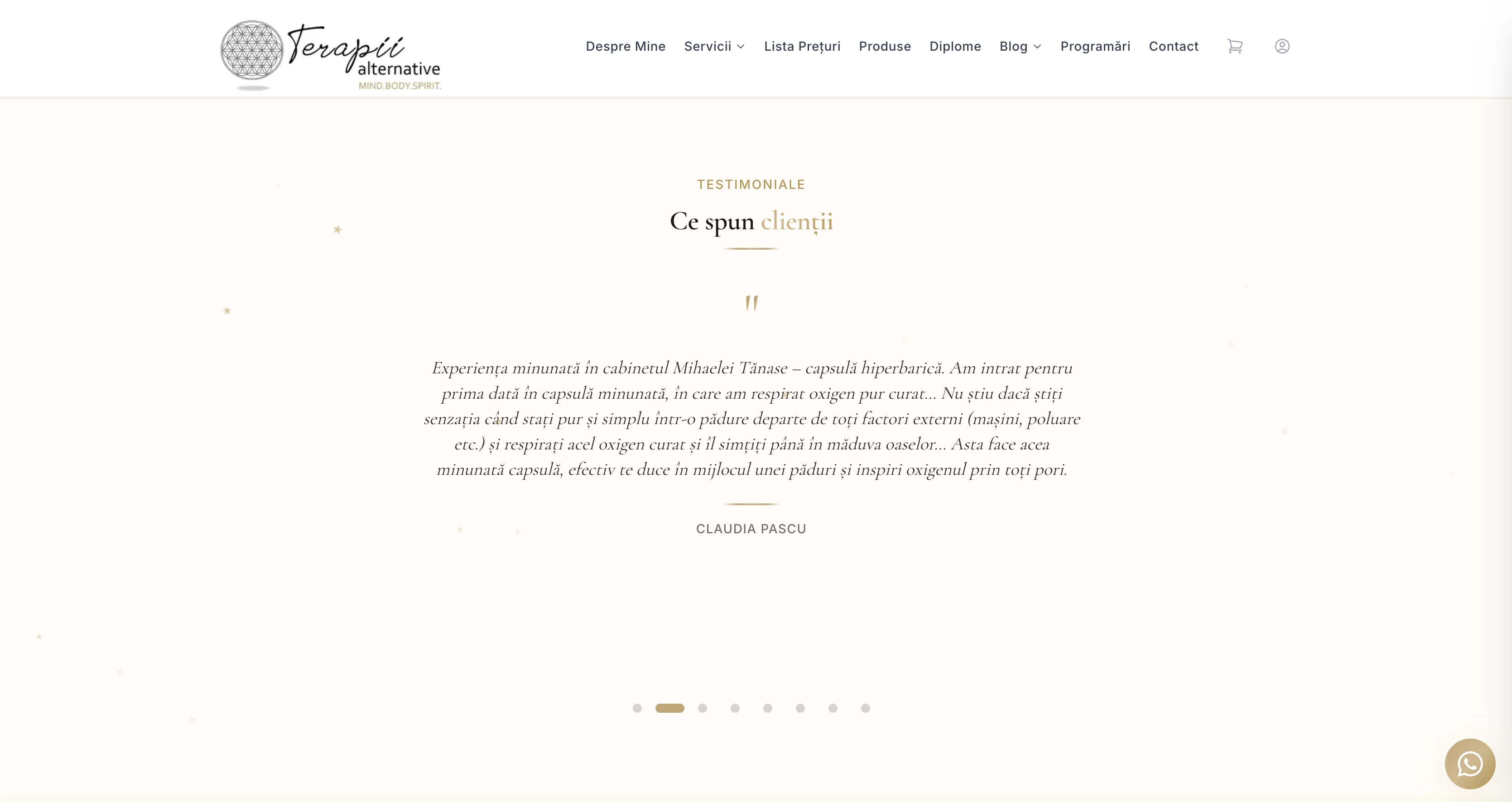 Homepage Mihaela Elvira — hero cu prezentarea brandului și CTA