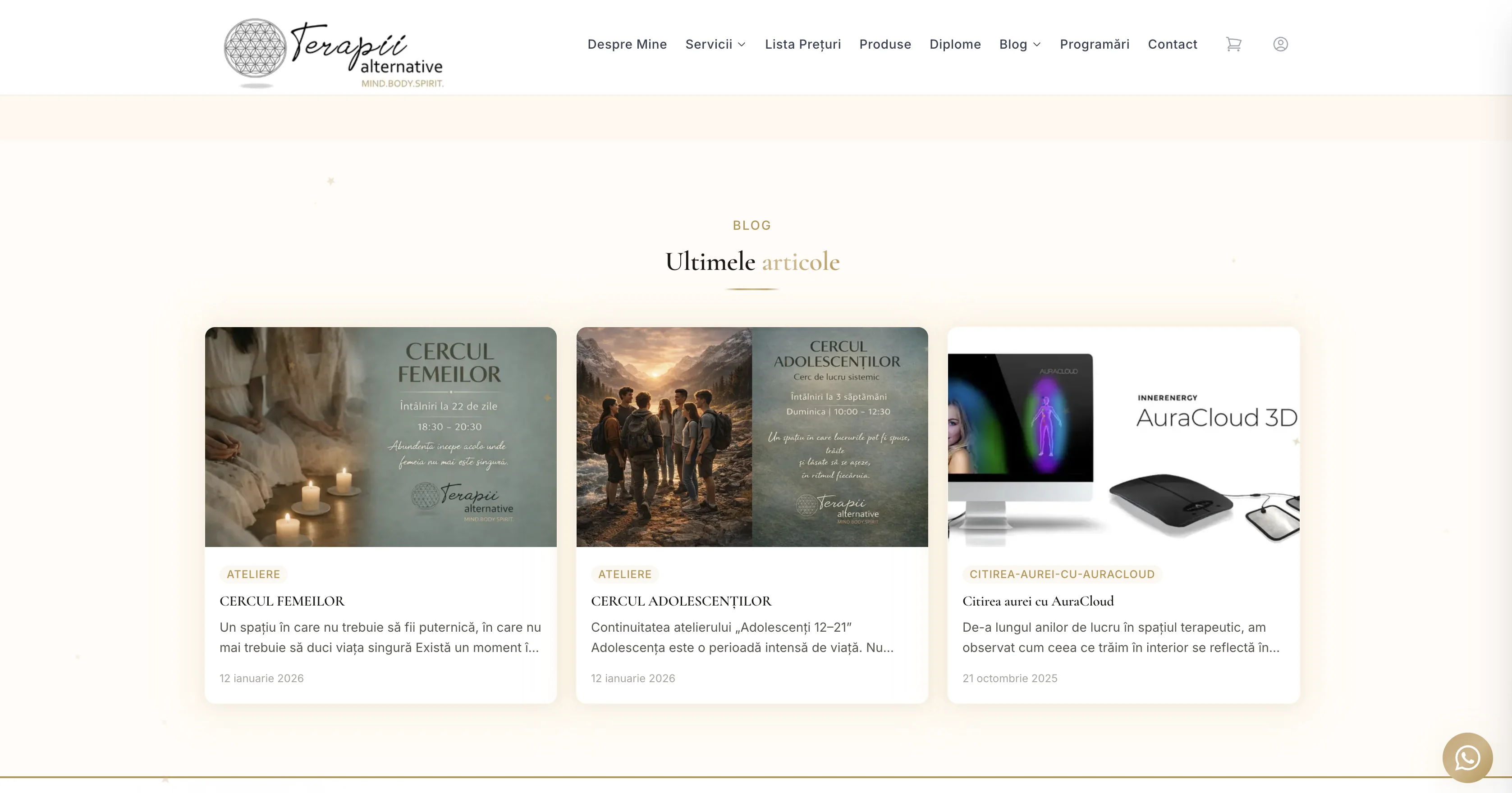 Homepage Mihaela Elvira — hero cu prezentarea brandului și CTA